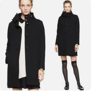 Kate Spade New York black wool coat sz 2 bow neck EUC